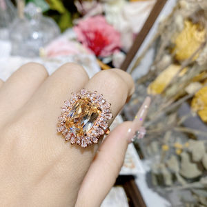 Champagne Colored Open Ring Extra Large Carat Glitzy Luxury Dinner Party Eye Catching Hand Accessory Fashionable Geometric Pattern