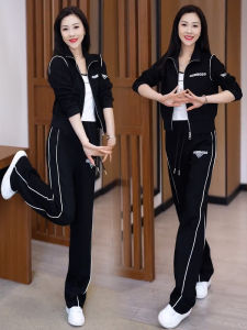 Fashionable Sportswear Set Womens Spring Autumn New Wide Leg Pants Two Piece Set Stylish Comfortable Casual Work Outfit