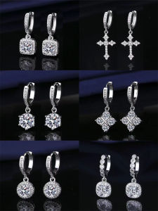 Hoa Tai Kim Loại Bạc 925 Pha Lê Moissanite Phong Cách Thời Trang Chống Dị Ứng Kim Cương Giả Thanh Lịch Trang Sức Tai Cho Nữ