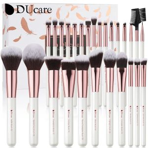 DUcare 27Pcs/Set Professional Makeup Brushes White Makeup Brushes Tools Premium Synthetic Kabuki Foundation Blending Face Powder Blush Concealers Eye Shadows Make Up Brushes Kit【Post in 24 Hours&90 days Warranty Services】
