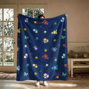 BILIBILI | Ditsy Flowers Navy Plaid Flannel Blanket Perfect for Sofa Office Bed Travel Sleep Read Relax Camping Four Season Use