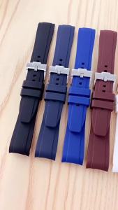 20mm 22mm Curved End Silicone Strap for Rolex for Omega for MoonSwatch Stainless Steel Gold Buckle Rubber Replacement Watch Band