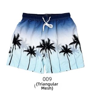 Hawaiian Print Adjustable Drawstring Swim Trunks For Large Men