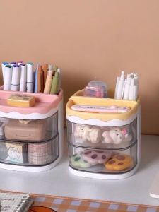 Kotak Penyimpanan Alat Tulis Kuas Kosmetik Perhiasan 2 Tingkat Kotak Mini Serbaguna