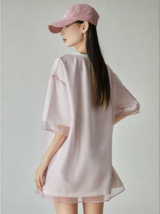XIAODADEHUA | Pink Two-Piece Lacy Sheer T-Shirt