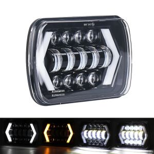 ไฟหน้า LED 7x6 5x7 รูปทรงลูกศร สีขาว DRL ไฟเลี้ยวสีเหลืองอำพัน สำหรับรถจี๊ป แรงเลอร์ YJ เชอโรกี XJ รถบรรทุก ไฟหน้า LED สี่เหลี่ยม H4