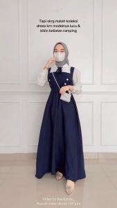 Reyna Dress Wanita Kekinian Gamis Remaja Korean Style Bahan Shakila