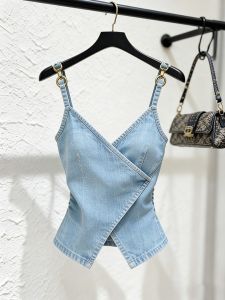 Shallow Blue Fashion Vintage New Small Figure Design Tank Top