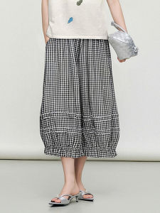 Shalldoer | Quần ống rộng viền hoa thường ngày đa năng cho nữ mùa hè 2025 Quần dài đến mắt cá chân màu trơn cạp cao phong cách đèn lồng