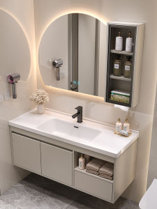 New 2025 Cream Style Bathroom Cabinet Combination Ceramic One-Piece Washing Face Basin Toilet Washroom Furniture Set
