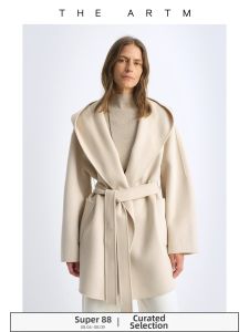 Hooded Cape-style Wool Cashmere Double-face Short Coat White