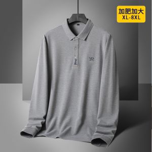 Plus Size Men Long Sleeves Lapel T-Shirt Spring & Fall Loose Casual Polo Shirt Mens Pearl Cotton Weight-Catcher Tops