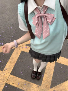 Japanese College Style Mint Green JK Vest Womens 2024 New Arrival for Schools Sense Sleeveless Knitting Sweater Vest Tops Tide