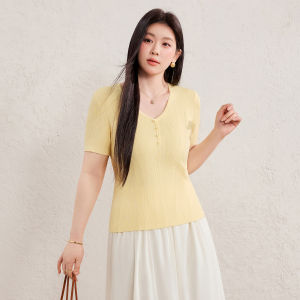 Large Size Simple Fitting V-neck Knit T-shirt