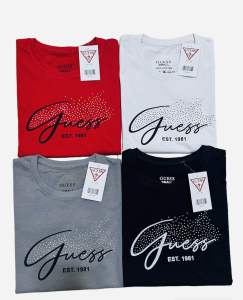 Gu€$$ cursive rhinestones shirt 100%cotton for mens and ladie
