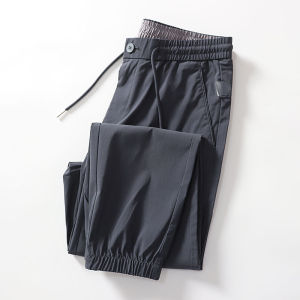 Quần Thể Thao Nam Mùa Xuân Hè Mỏng Co Giãn Eo Rộng Ống Rộng Thường Ngày Bằng Lụa Băng Cotton Lanh Sợi Lenzing Màu Trơn