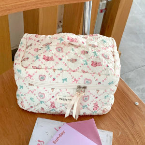 Portable Cosmetic Bag Womens Handbag Small Accessories Storage Bag Private Collection Textured Korean Style Cotton Print