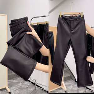 Slim Fit Elastic Leather Pants Thin Fleece Micro Flare Casual High Waist Zipper Closure Loose Fit Ladies Comfortable Breathable