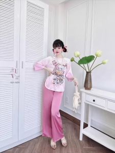 Bộ Lam Lụa latin cách tân hoạ tiết mới phối Quần lụa latin siêu đẹp hàng may kĩ đẹp có size 40-70kg