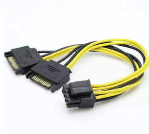 SATA 2x15Pin เพื่อกราฟิกการ์ด PCI-E PCIe 8 นักร์ดแหล่งจ่ายไฟสายเคเบิล 8Pin แดปเตอร์แยก 20 ซม. 18awg เป็นคู่ SATA Y