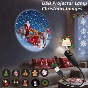 LED Christmas Projector Light USB 5V Night Light Ambiance 4/10 Modes Switchable Pattern Projection for Santa Claus Snowman Moose