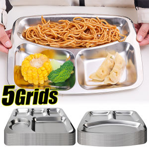 【 Xzxinzhan 】ตะแกรง3/4/5แผ่นสแตนเลสสำหรับจานถาดหลุมโรงอาหารของเด็กจานน่ารักโลหะซี่โครงที่โตขึ้นจานอาหารค่ำจานรับประทานอาหารของนักเรียน