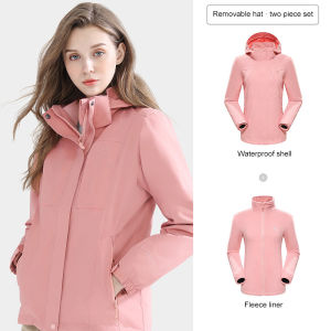 Camel Outdoor Women's Waterproof Hiking Jacket & 3-in-1 Detachable Plus Velvet Thick Coat