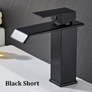 Waterfall Stainless Steel Wide Mouth Faucet Black Hot and Cold Water Faucet Bathroom Sink Basin Bathroom Splash