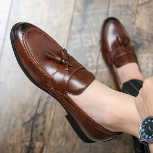 NUDANLAI | Tassels Loafer Shoes Mens Sharp-toe Casual Business 1foot Slide-on Leather Shoes