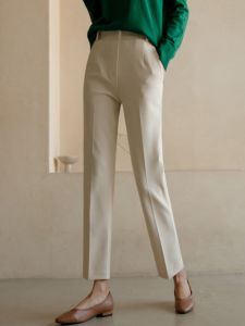 PIAOYA | Slim Fit Summer Office Beige High Waist Trousers for Women