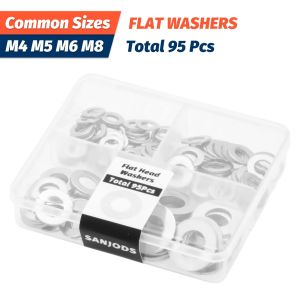 260pcs/95pcs Lock and Flat Washer Assortment Kit Stainless Steel M3 M4 M5 M6 M8 M10 Spring Lock Washers and Flat Washers Set