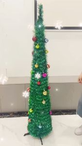 160CM Foldable Christmas Tree with Ball Tinsel Christmas Tree for Indoor Party HomeOffice Decor