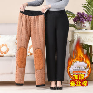 Womens Cotton Pants Winter Fleece-lined Mom Pants Elderly Outwear Northeast Thickened 60 Years Old Silk and Cotton Grandma Warm-Keeping Pants