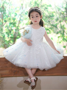 Princess Style Summer Dress for Girls Baby Clothes Childrens Clothing White Gift Dress Short Sleeve No Sleeve Short Skirt