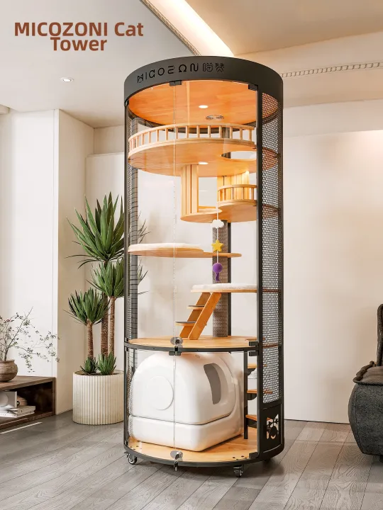 MIAOZAN | Luxury 360 View Cat House Wood Steel Glass Smart Litter
