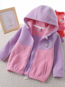 Girls Fleece Lined Hooded Jacket Spring Autumn Warmth Comfortable Polyester Fiber Zipper Closure Casual Style Children Outerwear