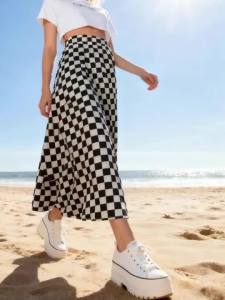 Printed Design Four Seasons Black and White Chessboard Pattern Casual Style Half Skirt