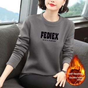 Dralon Thickened Half-High Collar Long Sleeves T-Shirt Female Winter Middle-Aged Mother Clothes Warm and Loose Velvet Padded Bottoming Shirt Tops
