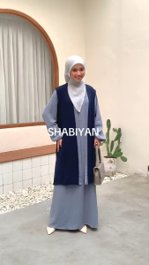 SHABIYAN-615 Gamis Cardigan Panjang Premium Kombinasi Two Tone 2 in 1 Bahan Izzara