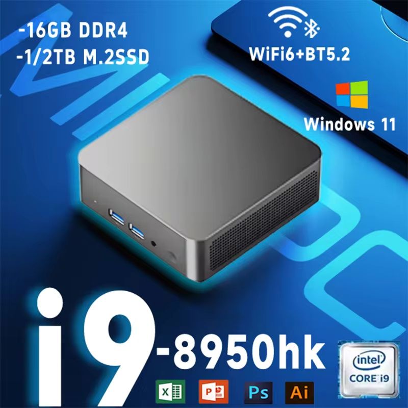 Mini Gaming PC computer  Windows 11 Pro | Intel Core i9-8950HK | 16GB RAM | 1TB SSD (512GB+2TB) | 4K UHD | WiFi 6 | Mini full set Desktop  3 Year Warranty