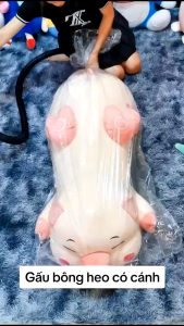 gấᴜ bông Heo nằm cánh tim Goodnight Heo thiên thầƞ size 1m1 lợn hồng gối ôm cho bé gối ôm dài hình thú cute