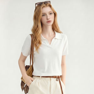 Solid Color Polo Style Knit Top