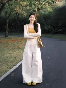 XUECAIQI | Spring Summer Set Korean Style Sun Protection Shirt Dress Tank Top Wide Leg Pants Combo