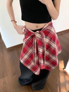 Váy Ngắn Kẻ Caro Phong Cách Mỹ Cổ Điển Không Đều Đan Xen Váy Nữ Thời Trang Đa Năng Váy Ngắn Nửa Thân Váy Ngắn Hợp Thời Trang