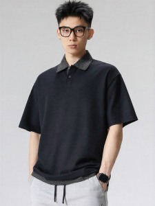Wood soon | Fashion Summer Loose Fit Two-Piece Style Check Collar Polo Shirt