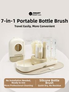 Smart Care | Portable Silicone Baby Bottle Brush Set with Travel Case and Drainage Rack