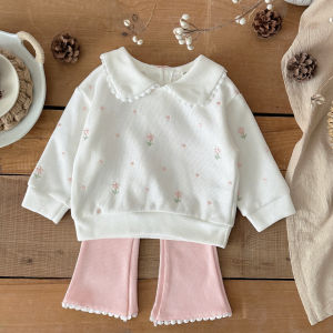 2Pcs/set Baby Clothes Set Girl Long Sleeved Top + Pants Spring Autumn Pink Floral Embroidered Newborn Baby Clothing Newborn Item