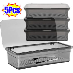 5Pcs Transparent Rectangular Storage Box / Dustproof Container with Lid / Multipurpose Organizer Box for Cosmetic Tableware