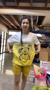 DayDu เซตชุดนอนคู่รัก ผู้ชายผู้หญิงชุดนอนแฟชั่นแขนสั้นขาสั้นน่ารัก ลายลายการ์ตูน ผ้าคอตตอน ผ้าฝ้ายD24