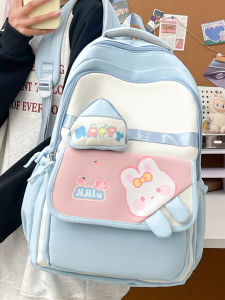 Durable Waterproof Blue Rabbit Backpack for Girls Primary School Students Cartoon Style Double Shoulder Bag School Bag